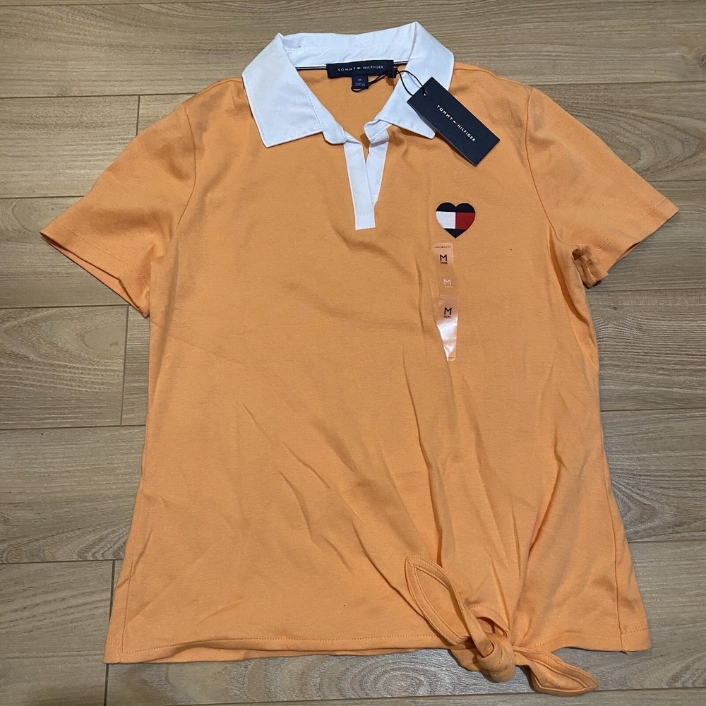 NWT Tommy Hilfiger Orange and white heart logo polo‎ t shirt Medium